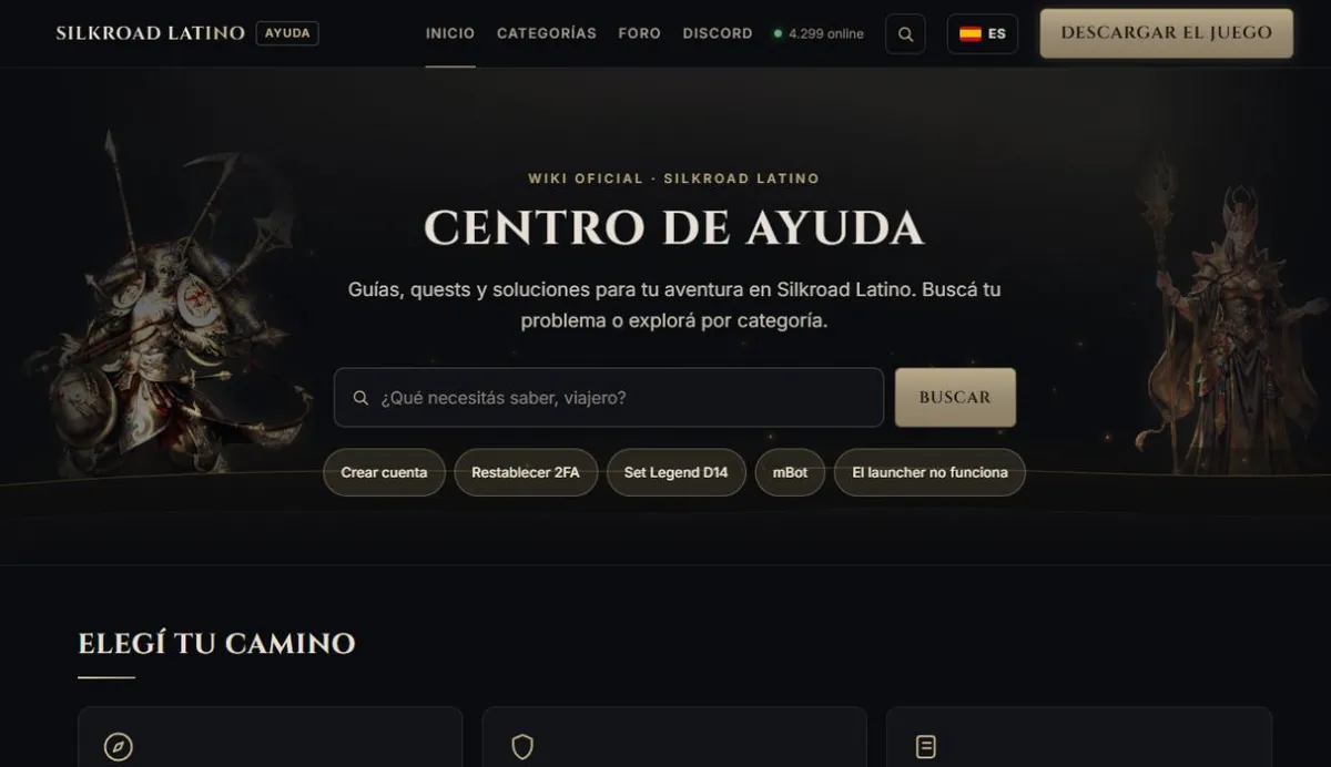 Portada del centro de ayuda público de Silkroad Latino